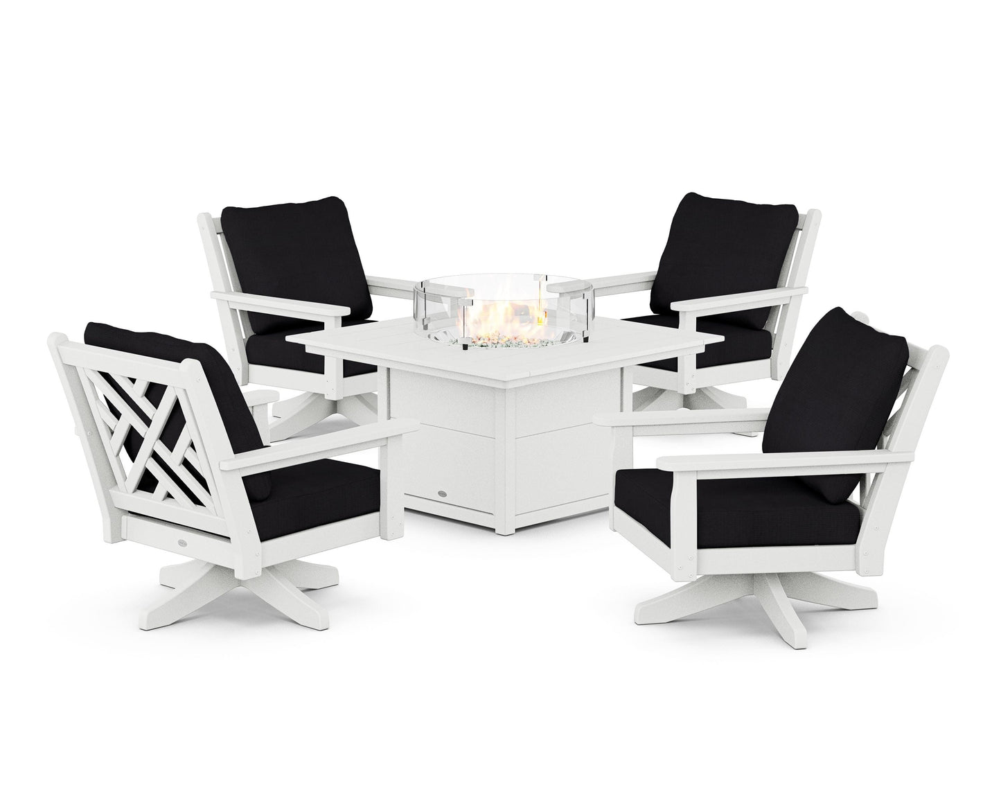 Chippendale 5-Piece Deep Seating Swivel Conversation Set with Fire Pit Table