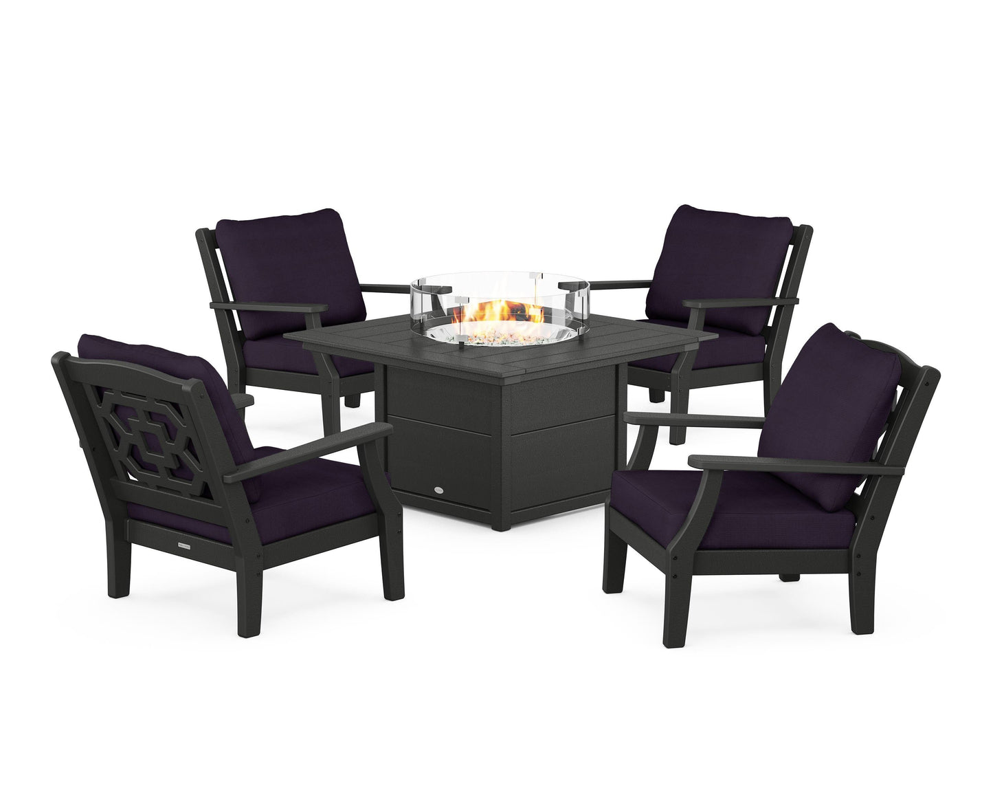 Chinoiserie 5-Piece Deep Seating Set with Fire Pit Table