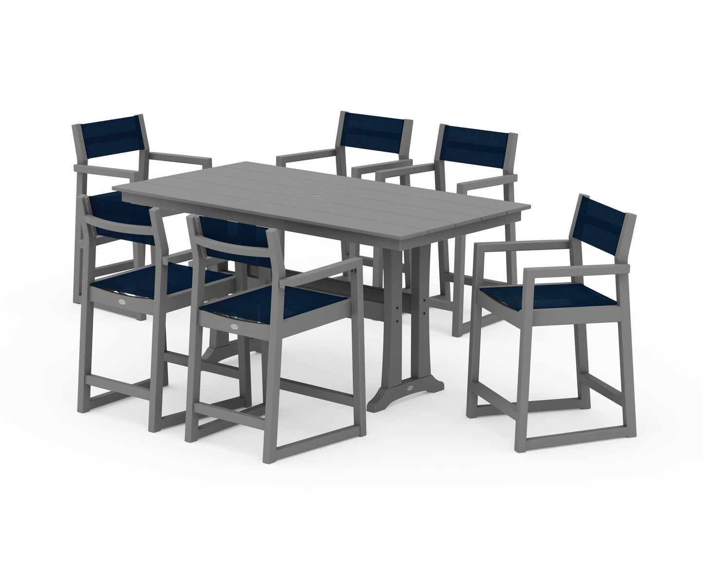 EDGE Sling Arm Chair 7-Piece Farmhouse Counter Set with Trestle Legs