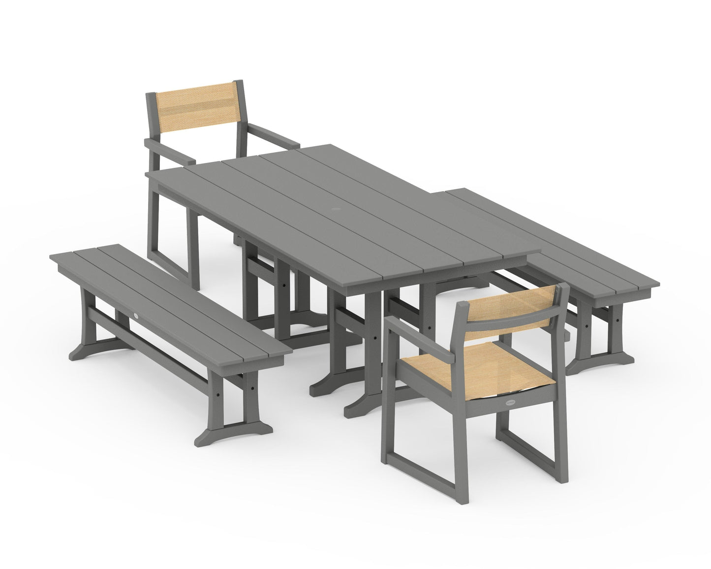 EDGE Sling Arm Chair 5-Piece Farmhouse Dining Set with Benches