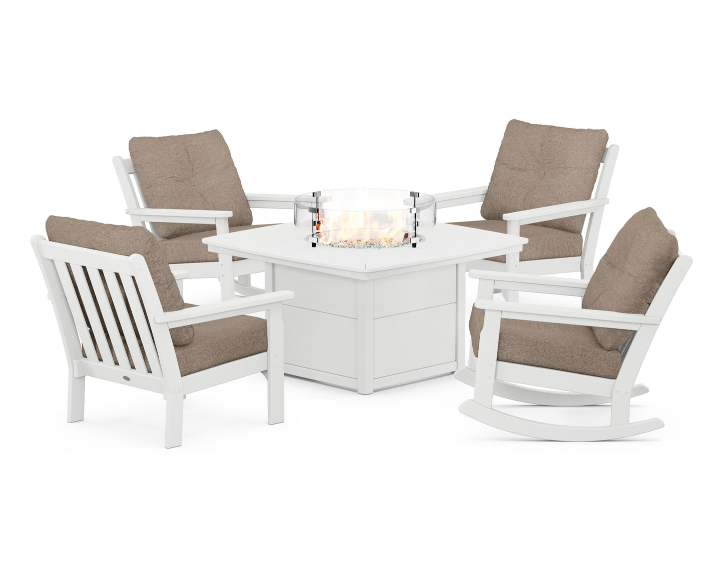 Vineyard 5-Piece Deep Seating Rocking Chair Conversation Set with Fire Pit Table