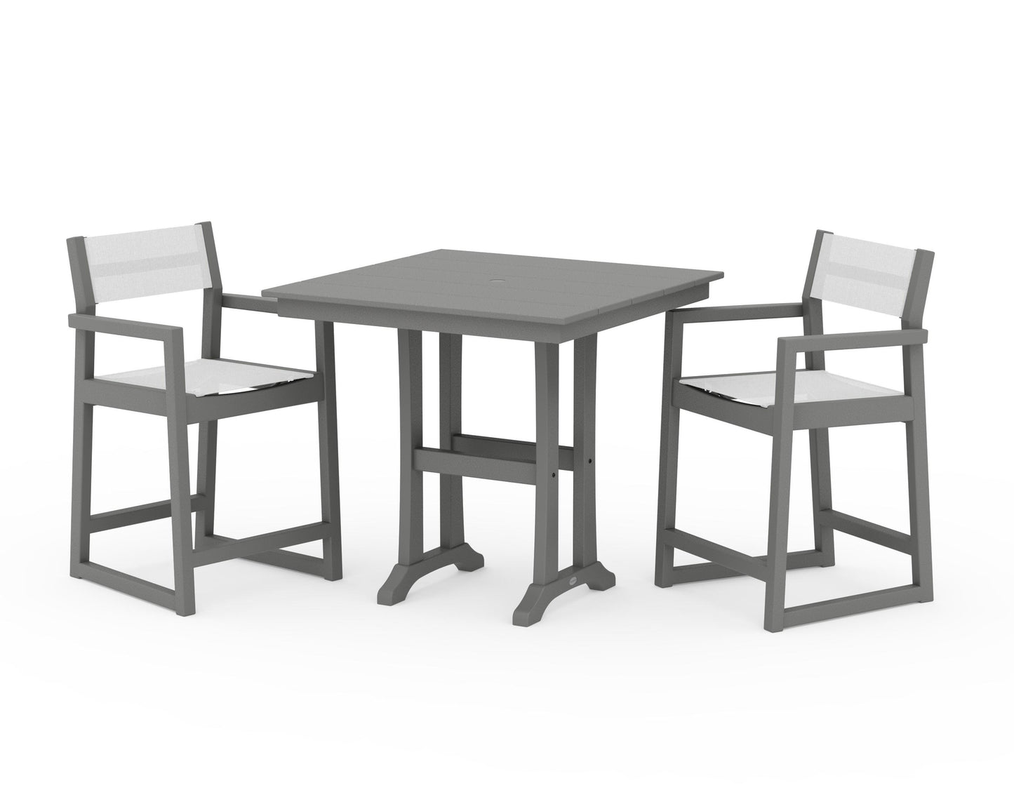 EDGE Sling Arm Chair 3-Piece Farmhouse Counter Set with Trestle Legs