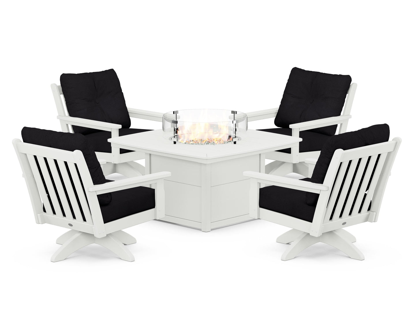 Vineyard 5-Piece Deep Seating Swivel Conversation Set with Fire Pit Table