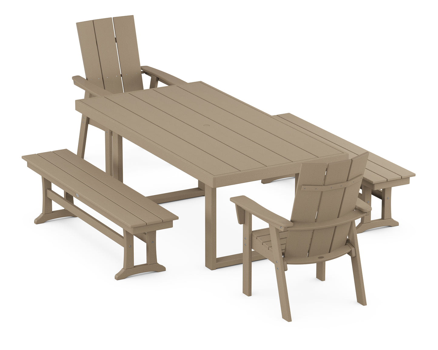 Modern Curveback Adirondack 5-Piece Dining Set with Benches