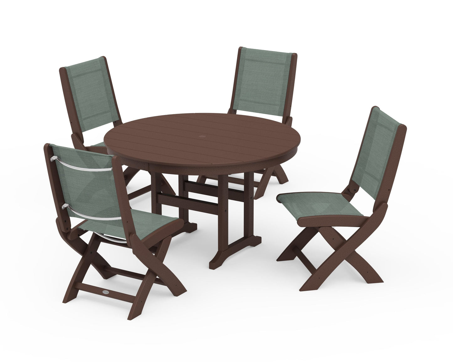 Coastal Folding Side Chair 5-Piece Round Dining Set