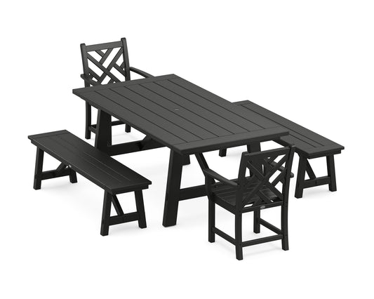 Chippendale 5-Piece Rustic Farmhouse Dining Set With Benches