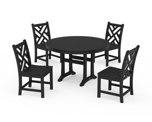 Chippendale Side Chair 5-Piece Round Dining Set With Trestle Legs