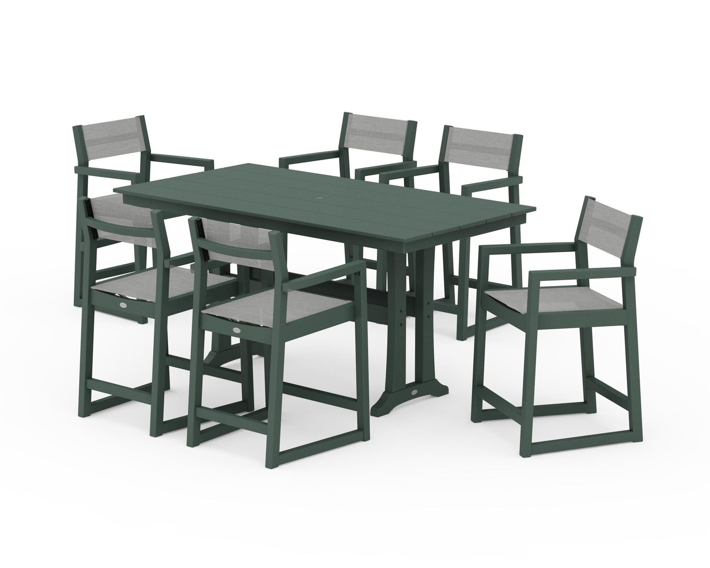 EDGE Sling Arm Chair 7-Piece Farmhouse Counter Set with Trestle Legs