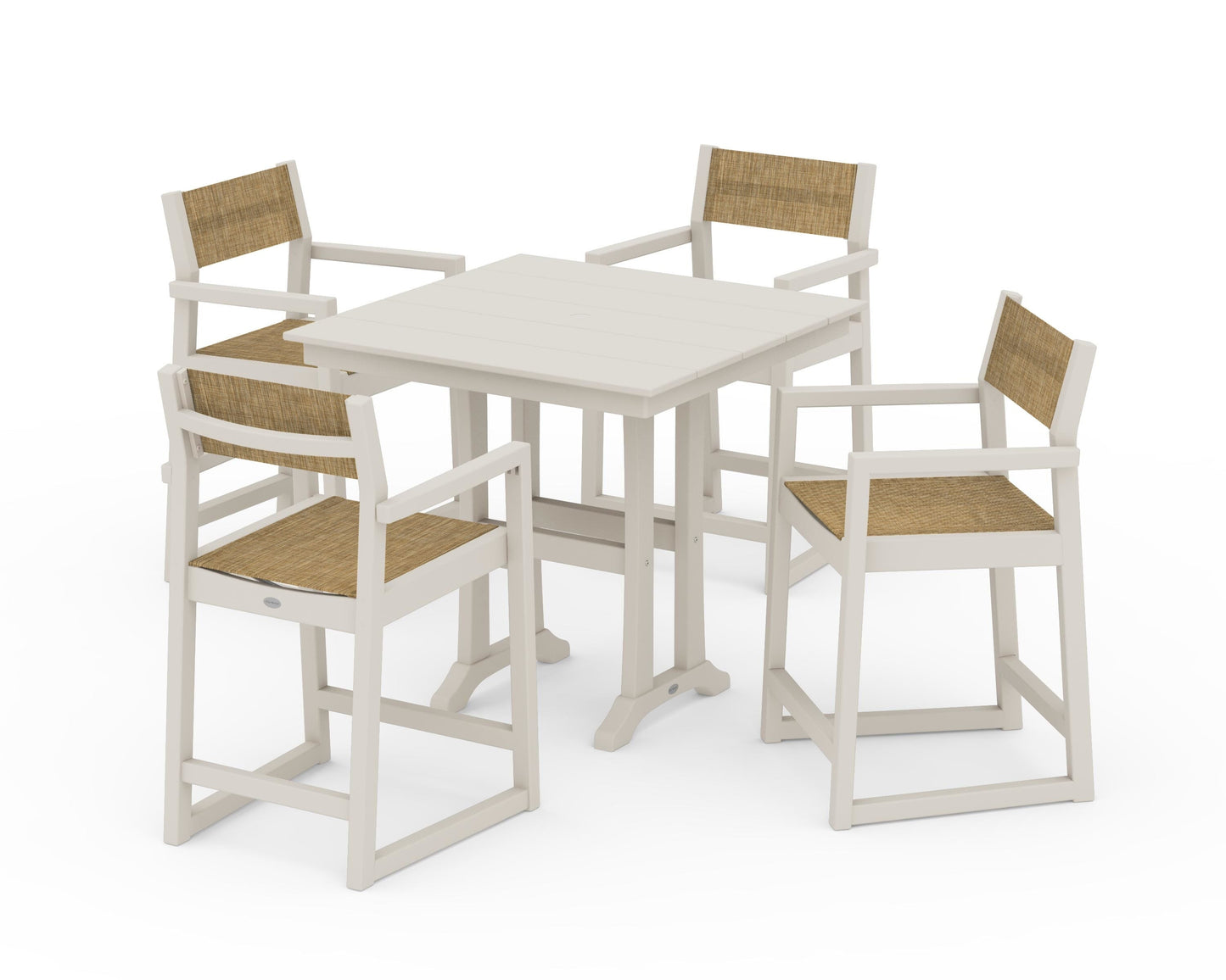 EDGE Sling Arm Chair 5-Piece Farmhouse Counter Set with Trestle Legs