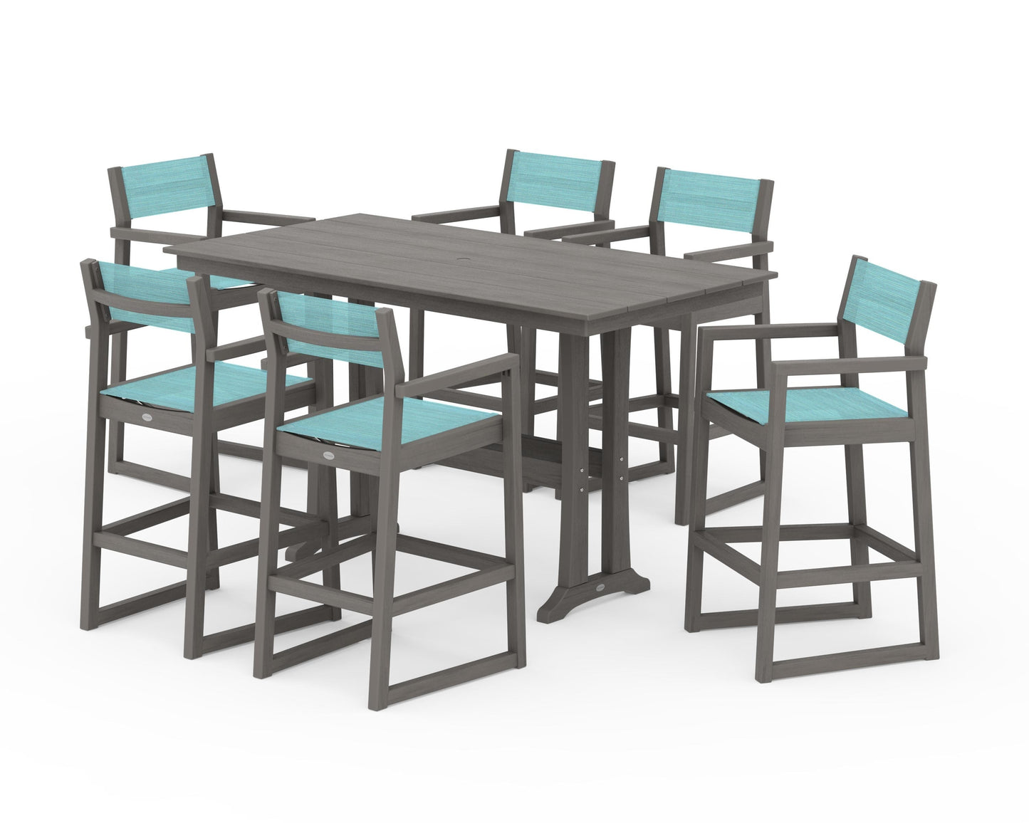 EDGE Sling Arm Chair 7-Piece Farmhouse Bar Set with Trestle Legs