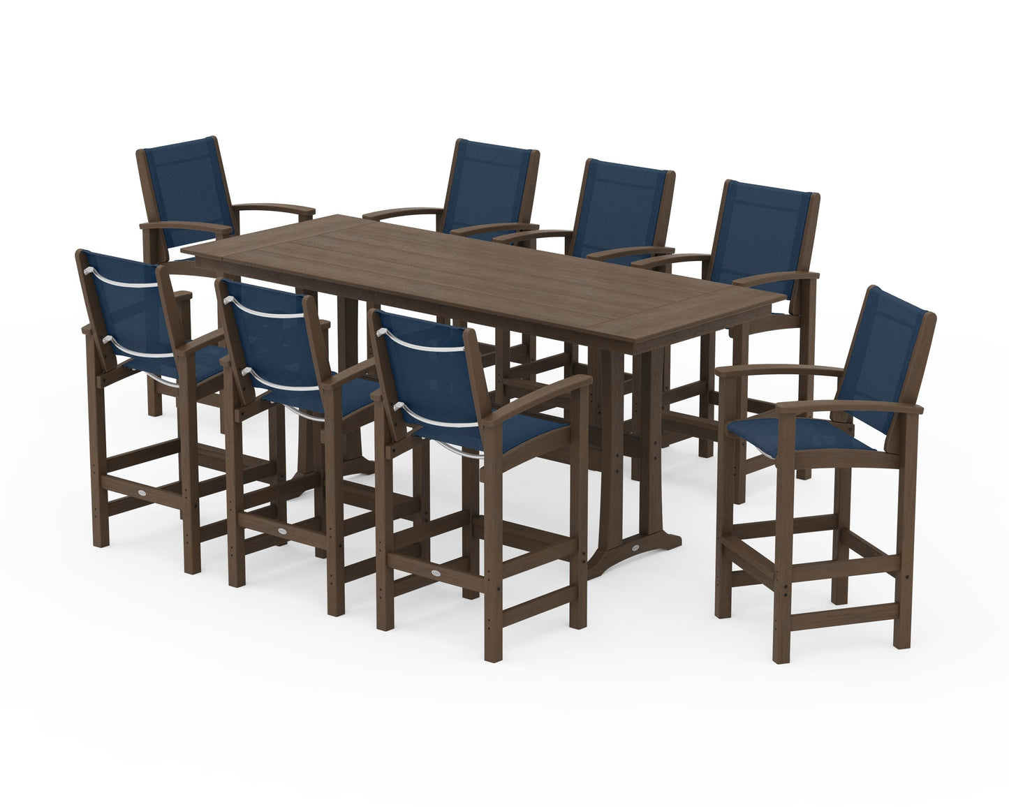 Coastal 9-Piece Farmhouse Bar Set with Trestle Legs
