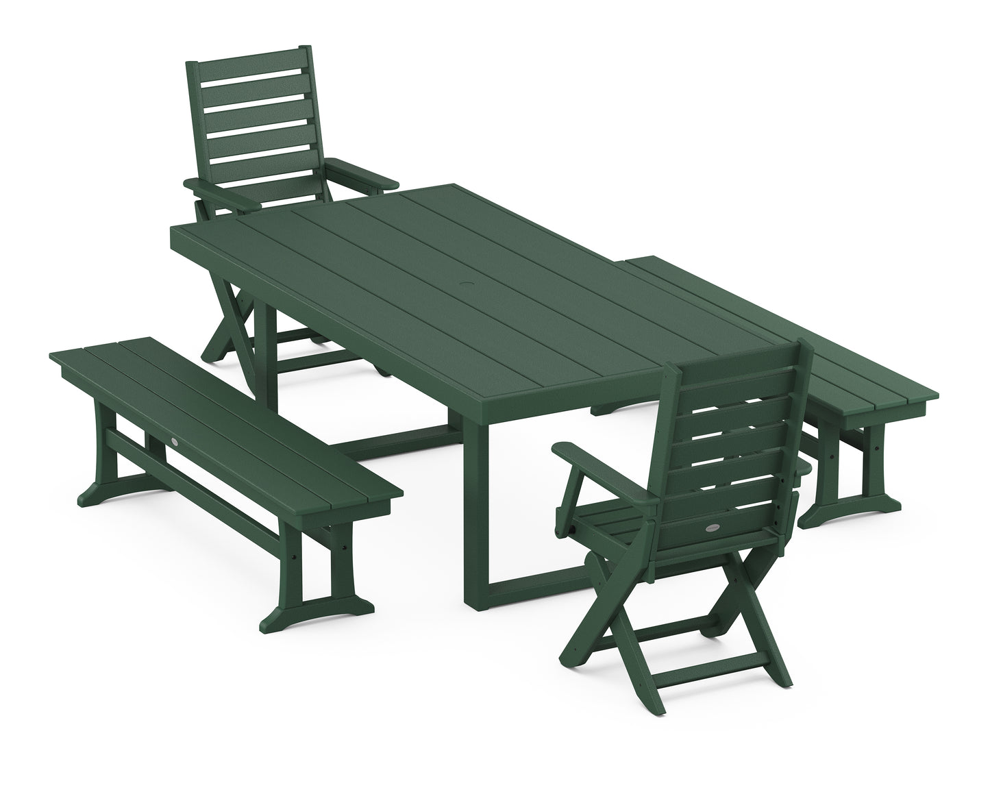 Captain Folding Chair 5-Piece Dining Set with Benches