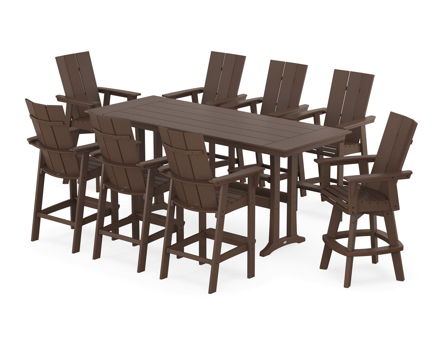 Modern Curveback Adirondack Swivel 9-Piece Farmhouse Bar Set with Trestle Legs