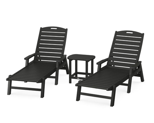 Nautical 3-Piece Chaise Lounge with Arms Set with South Beach 18" Side Table