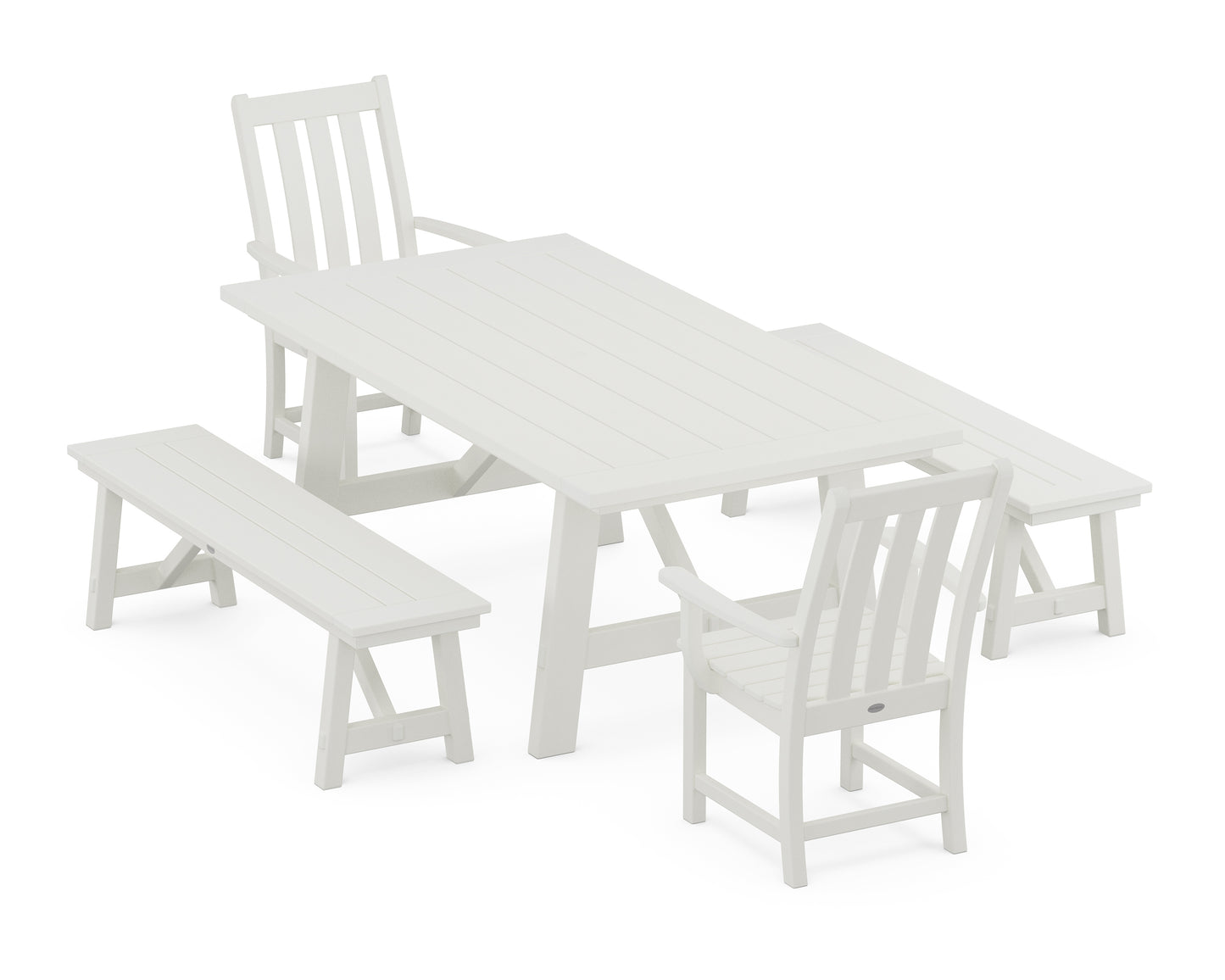 Vineyard 5-Piece Rustic Farmhouse Dining Set With Benches