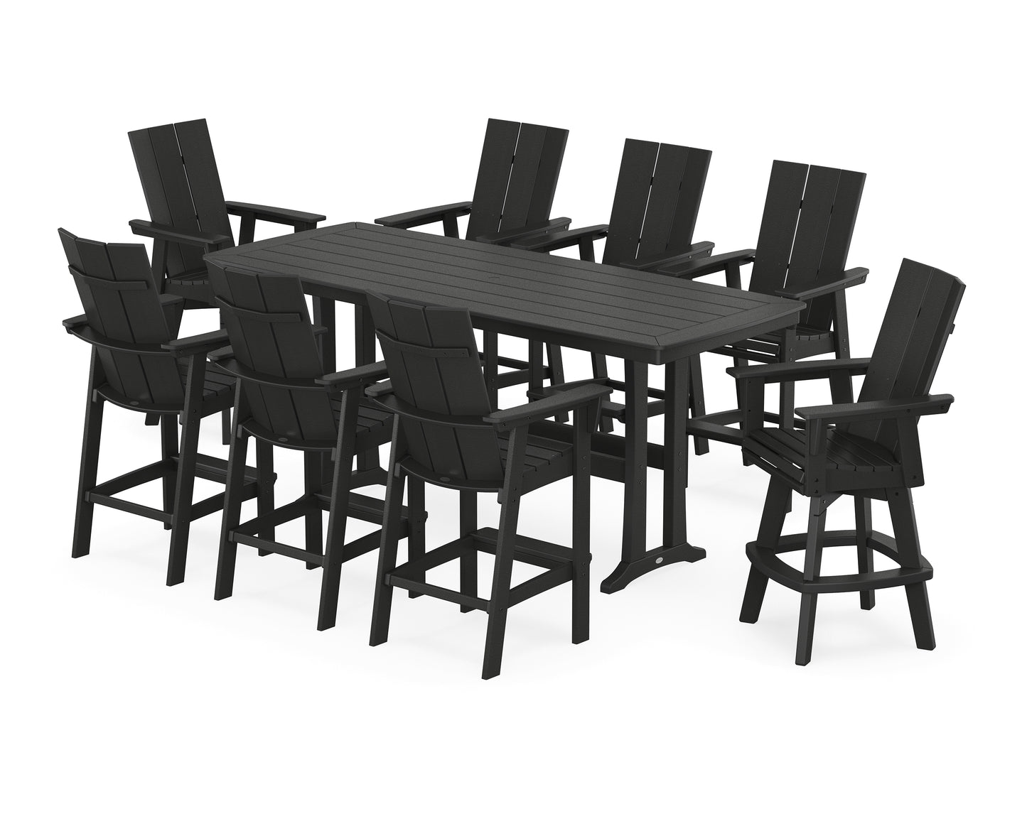 Modern Curveback Adirondack Swivel 9-Piece Bar Set with Trestle Legs