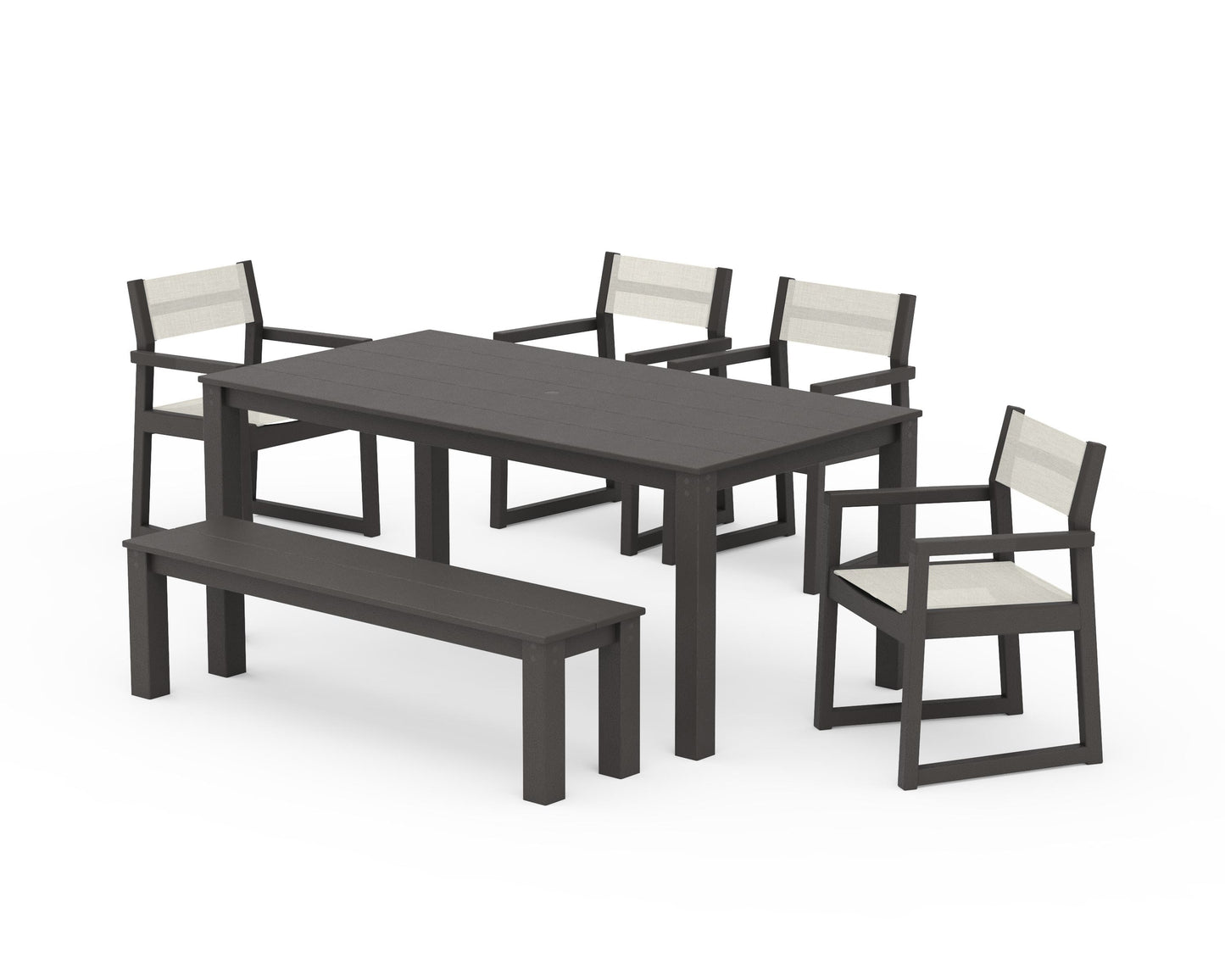 EDGE Sling Arm Chair 6-Piece Parsons Dining Set with Bench