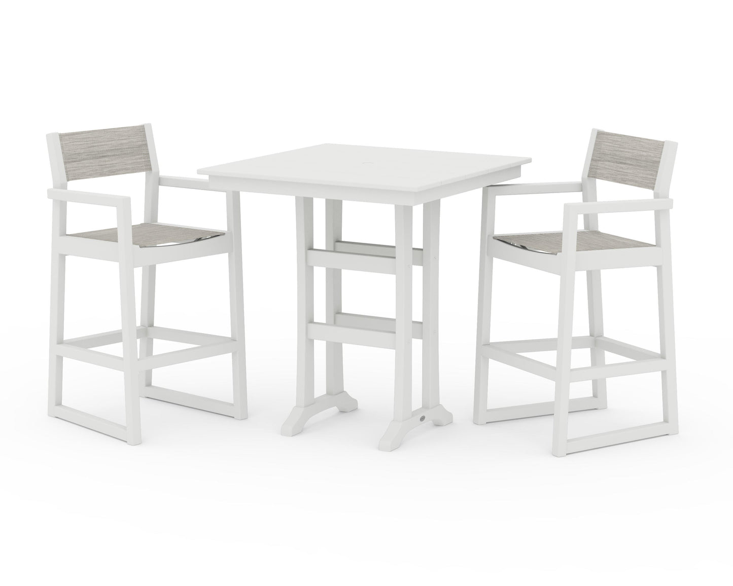 EDGE Sling Arm Chair 3-Piece Farmhouse Bar Set with Trestle Legs