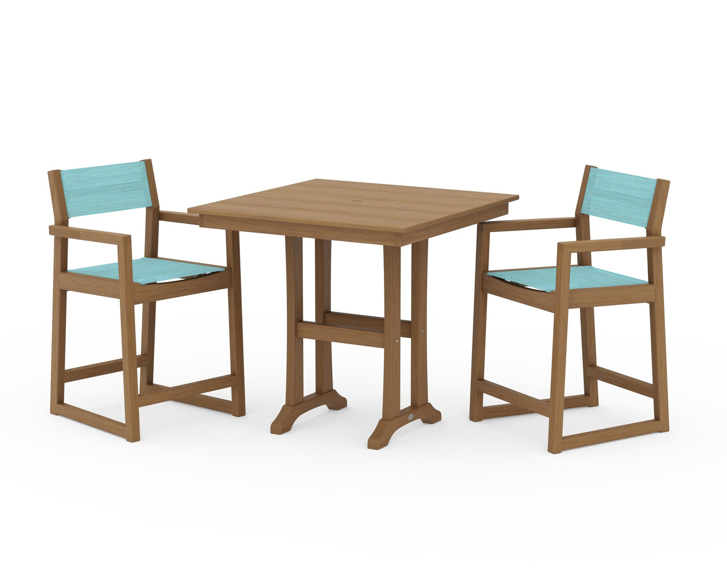 EDGE Sling Arm Chair 3-Piece Farmhouse Counter Set with Trestle Legs