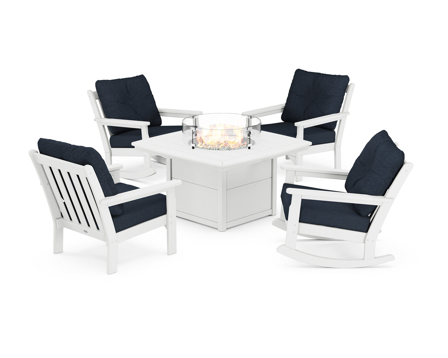 Vineyard 5-Piece Deep Seating Rocking Chair Conversation Set with Fire Pit Table