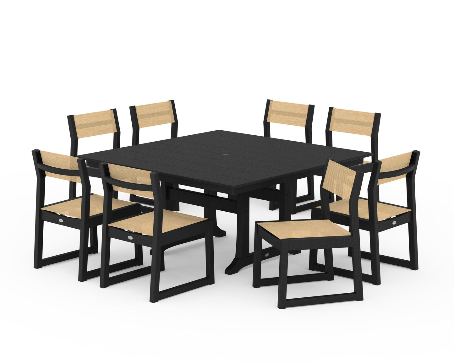 EDGE Sling Side Chair 9-Piece Farmhouse Trestle Dining Set