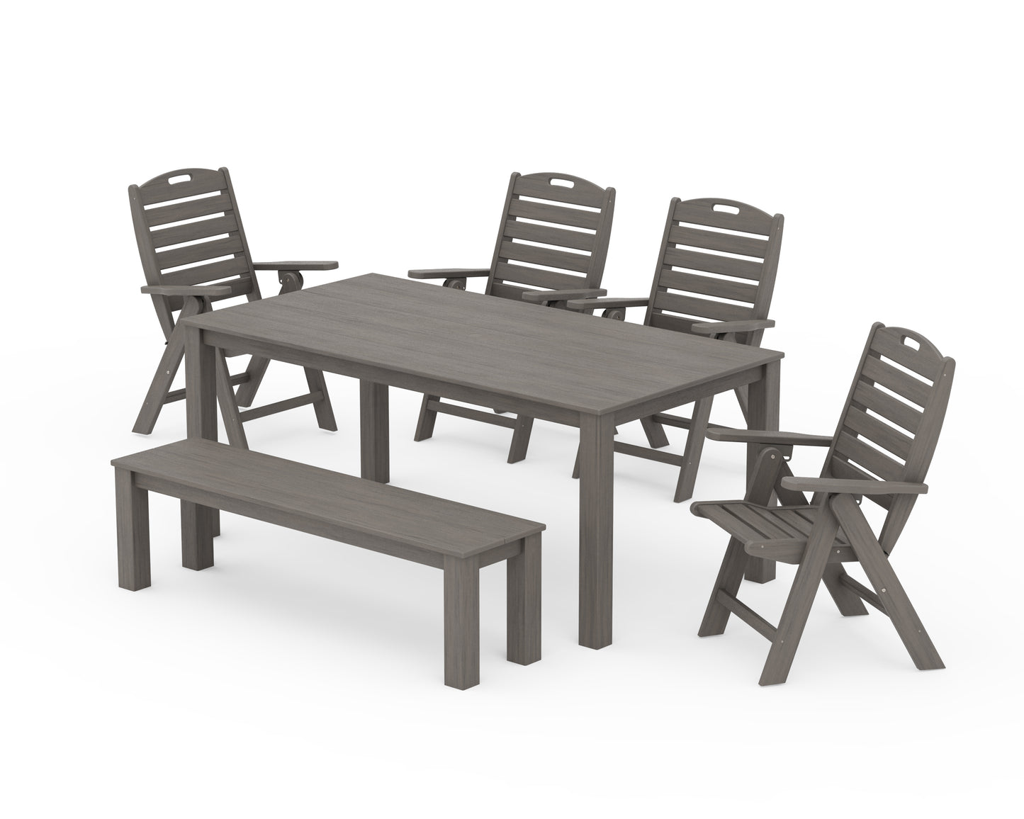 Nautical Folding Highback Chair 6-Piece Parsons Dining Set with Bench
