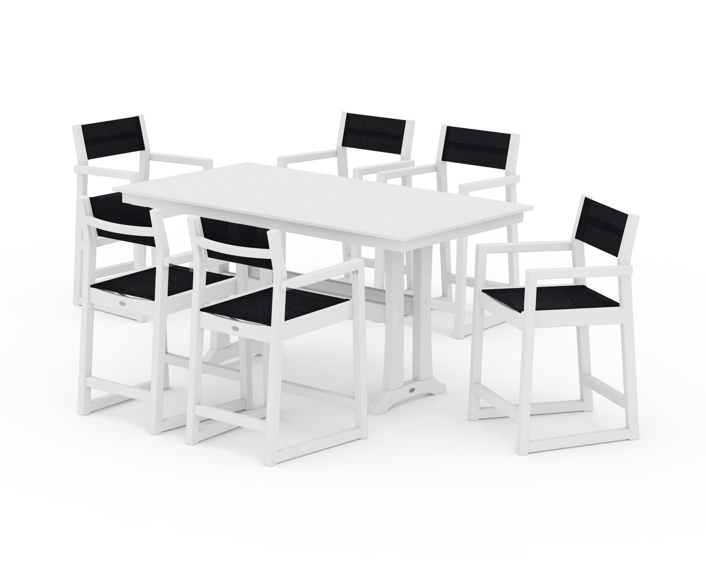 EDGE Sling Arm Chair 7-Piece Farmhouse Counter Set with Trestle Legs