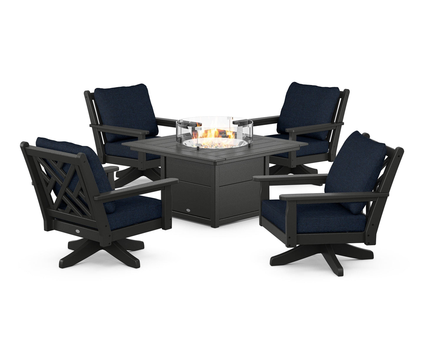 Chippendale 5-Piece Deep Seating Swivel Conversation Set with Fire Pit Table