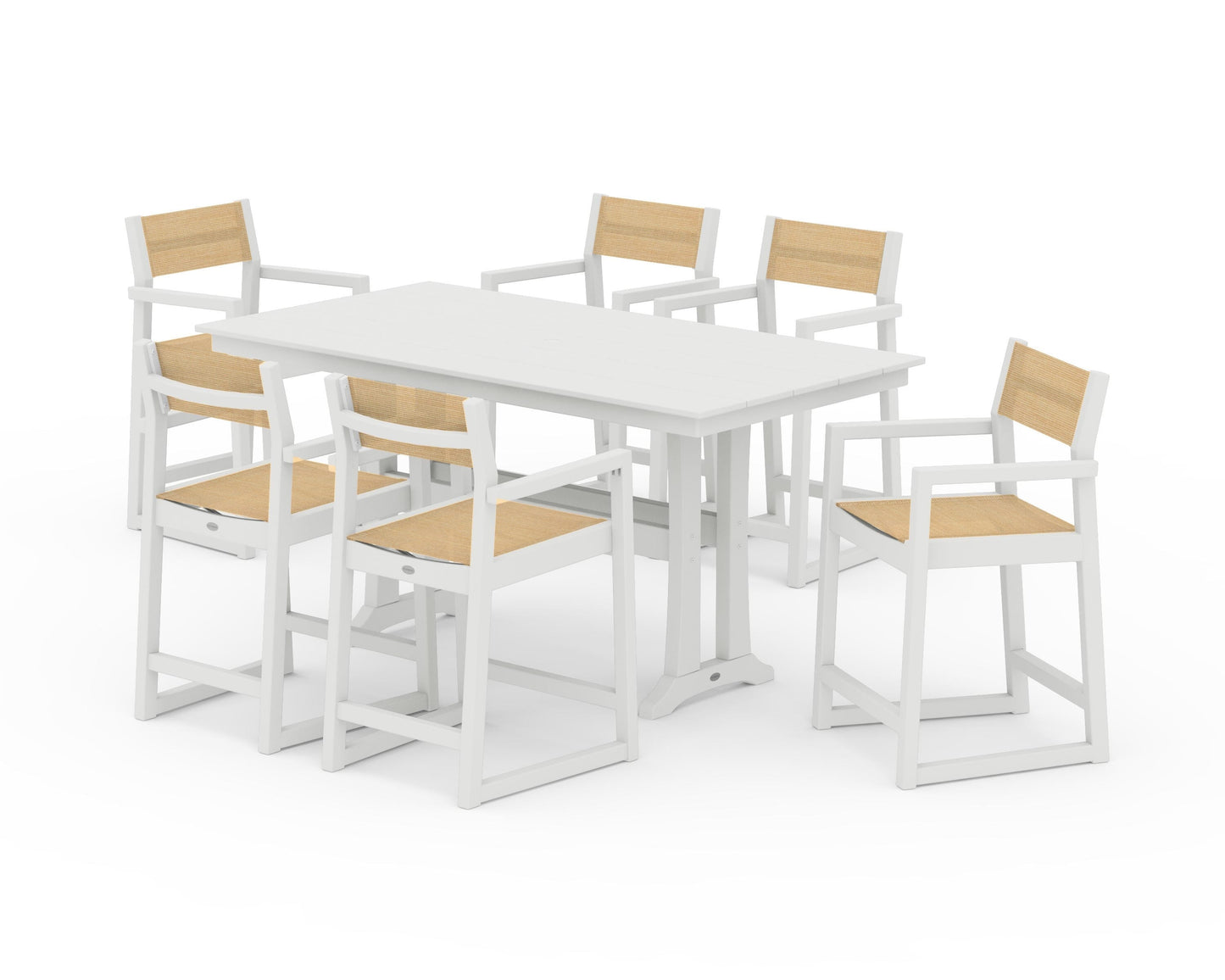 EDGE Sling Arm Chair 7-Piece Farmhouse Counter Set with Trestle Legs