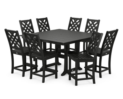 Wovendale Side Chair 9-Piece Square Farmhouse Counter Set with Trestle Legs