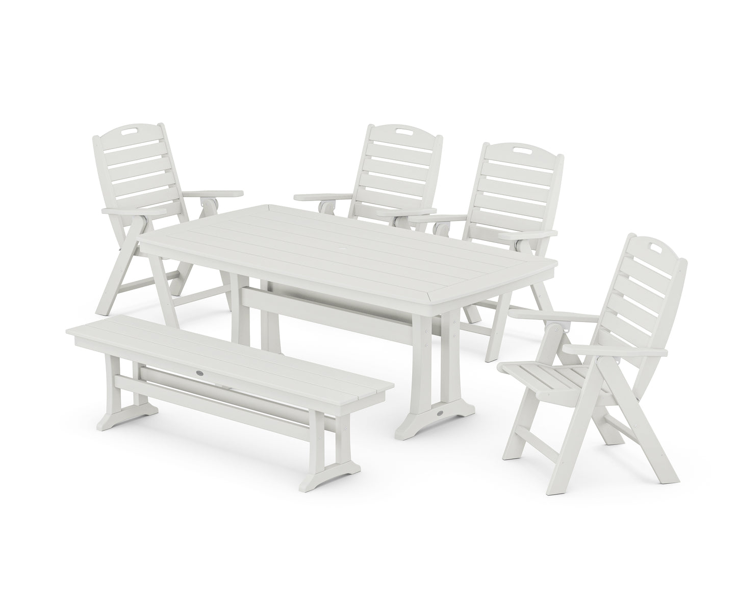 Nautical Highback 6-Piece Dining Set with Trestle Legs and Bench