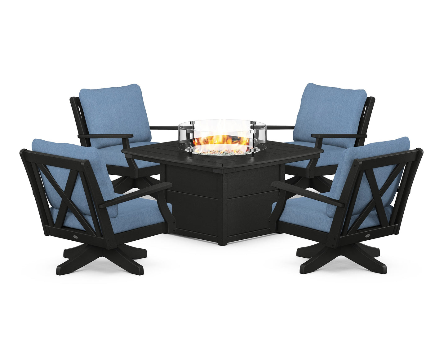 Braxton 5-Piece Deep Seating Swivel Conversation Set with Fire Pit Table