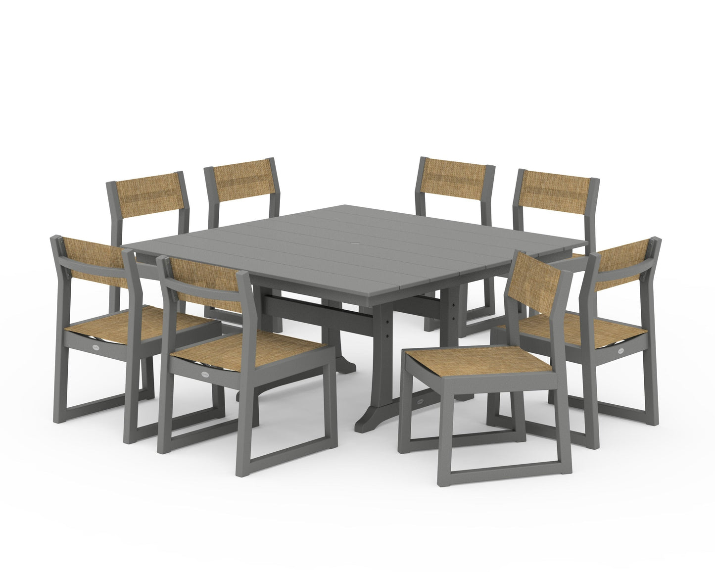 EDGE Sling Side Chair 9-Piece Farmhouse Trestle Dining Set