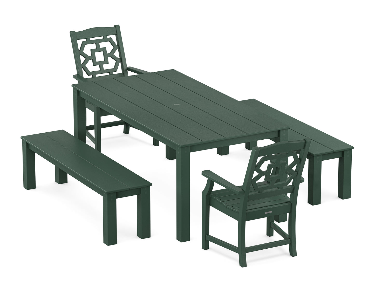 Chinoiserie 5-Piece Parsons Dining Set with Benches