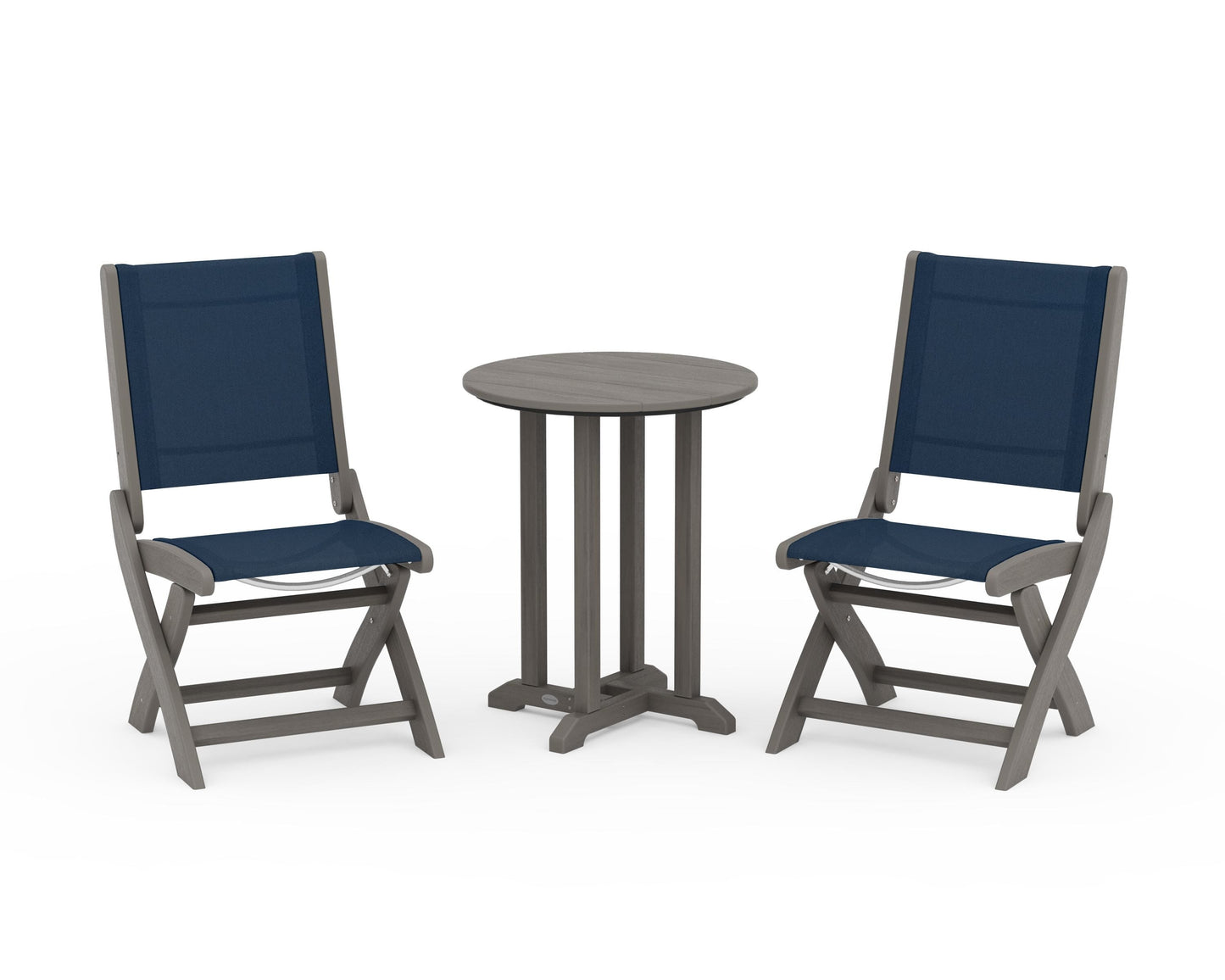 Coastal Folding Side Chair 3-Piece Round Bistro Dining Set