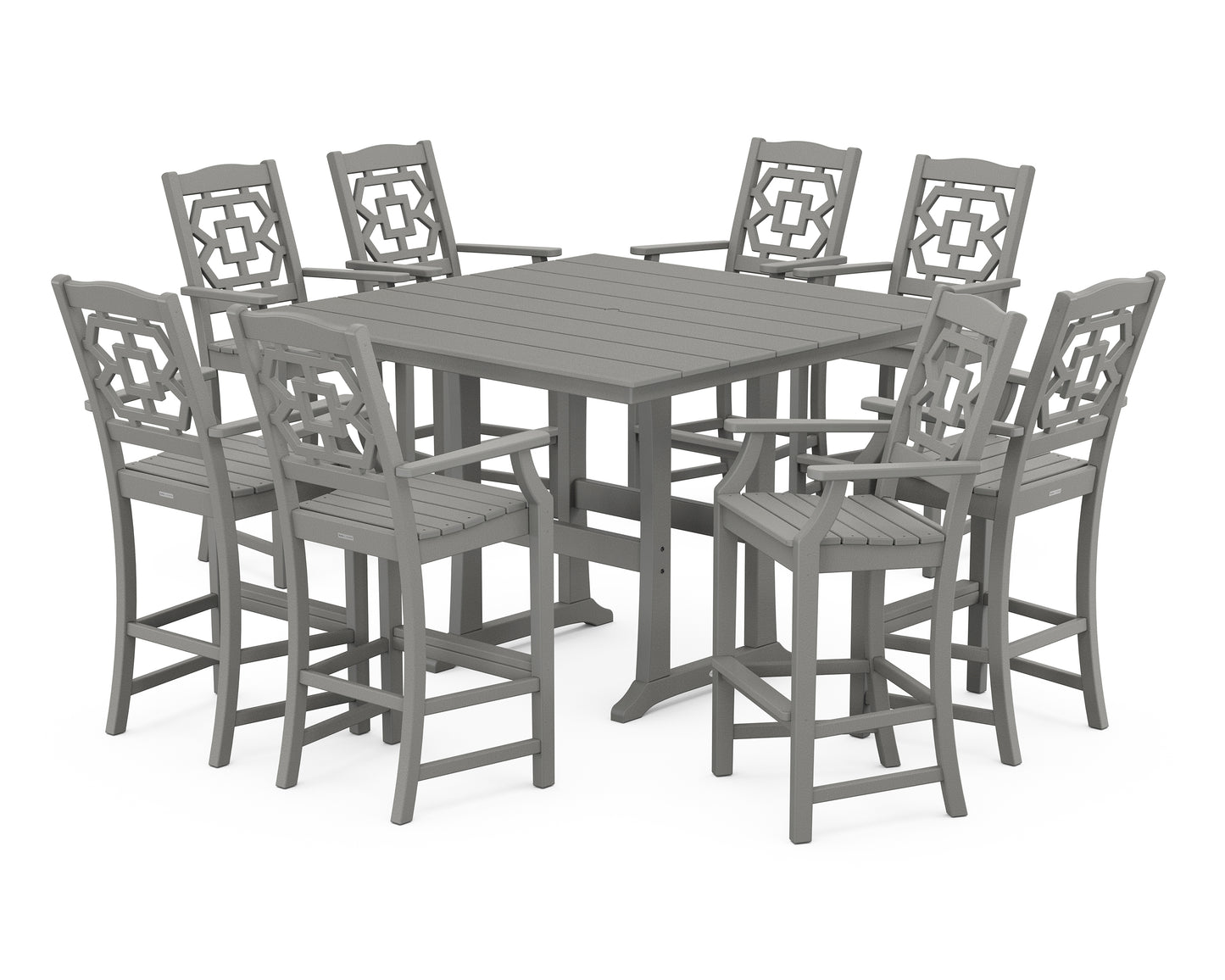 Chinoiserie 9-Piece Square Farmhouse Bar Set with Trestle Legs