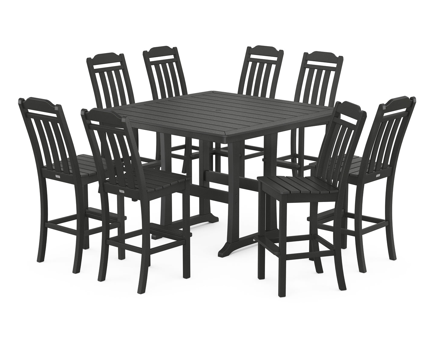 Cottage 9-Piece Square Side Chair Bar Set with Trestle Legs