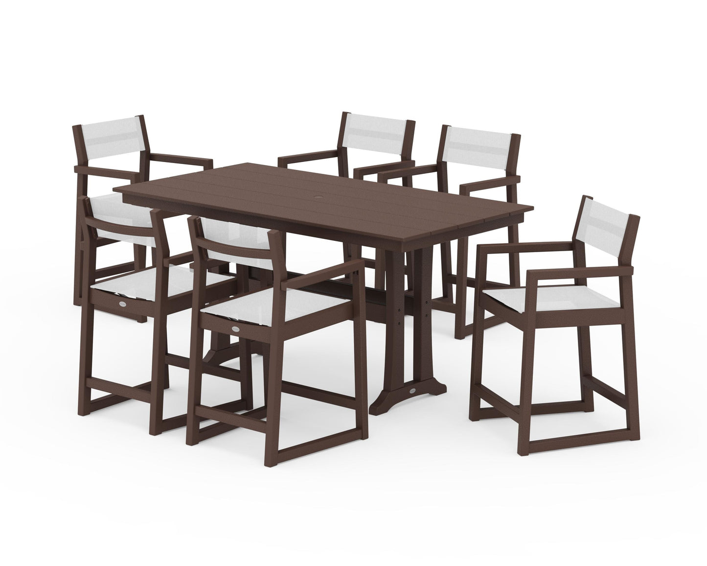 EDGE Sling Arm Chair 7-Piece Farmhouse Counter Set with Trestle Legs