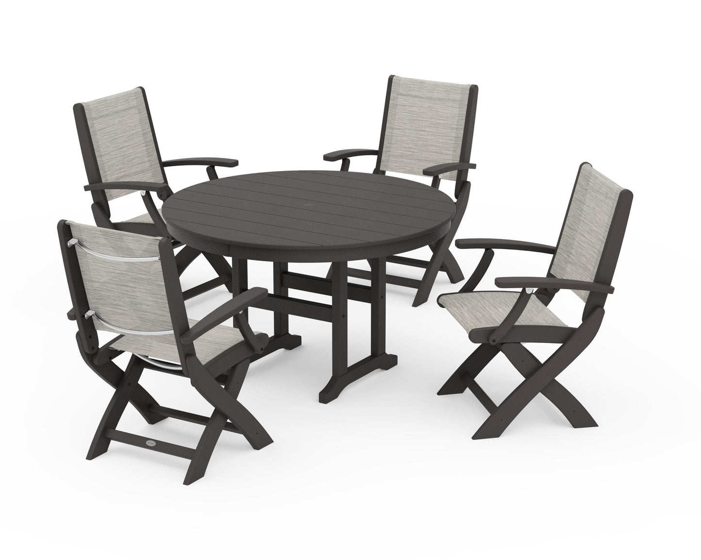 Coastal Folding Chair 5-Piece Round Dining Set
