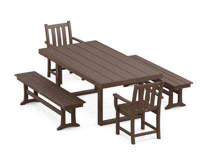 Traditional Garden 5-Piece Dining Set with Benches