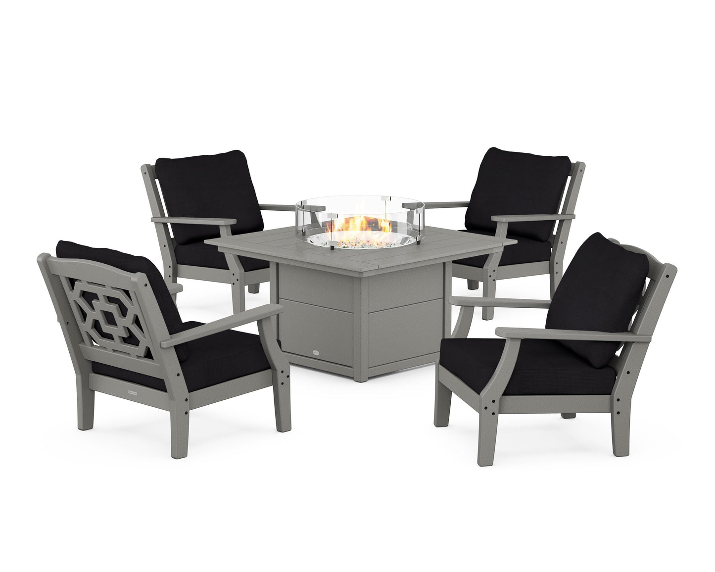 Chinoiserie 5-Piece Deep Seating Set with Fire Pit Table