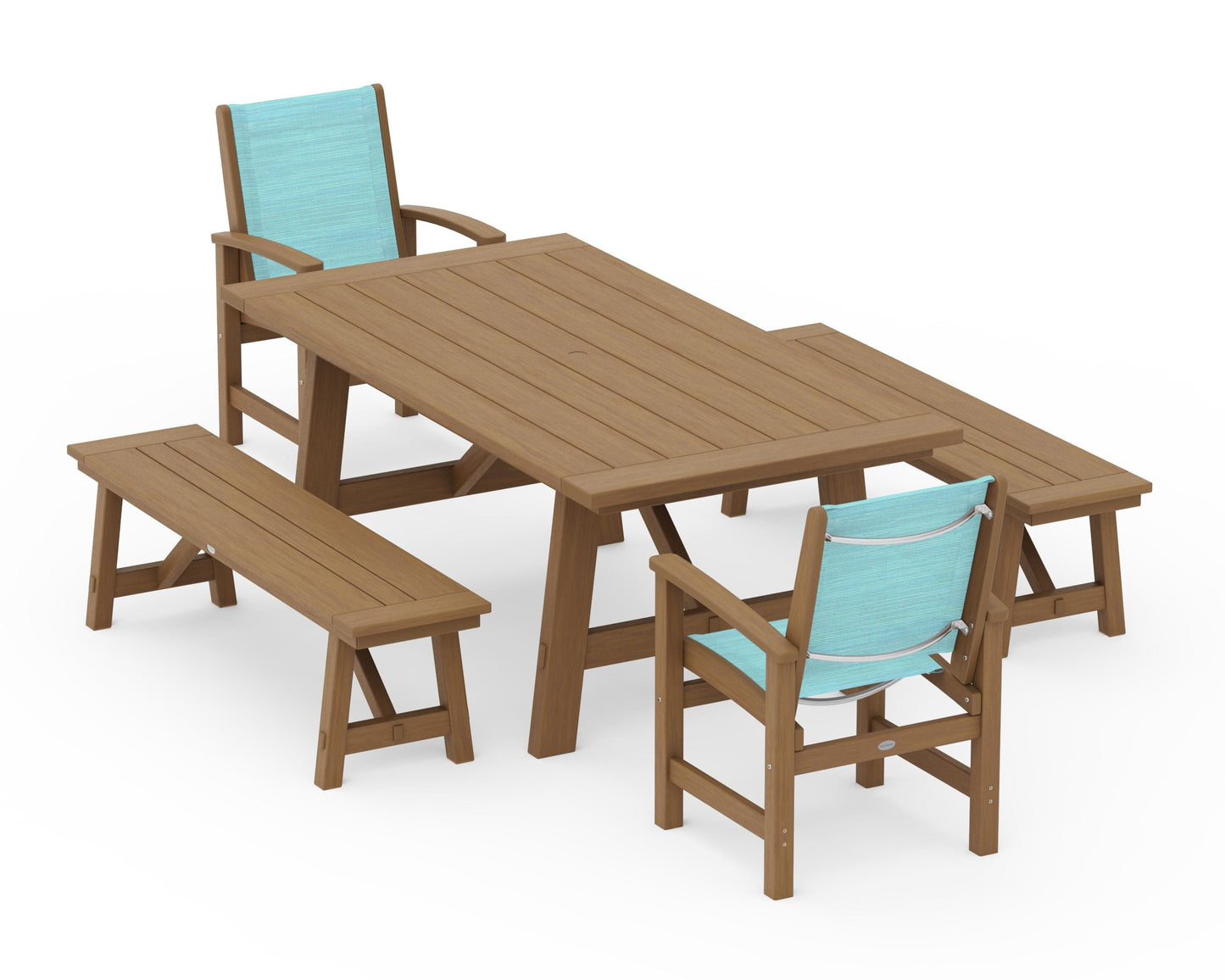 Coastal 5-Piece Rustic Farmhouse Dining Set With Benches