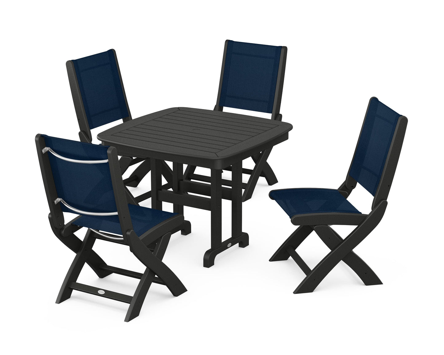 Coastal Folding Side Chair 5-Piece Dining Set