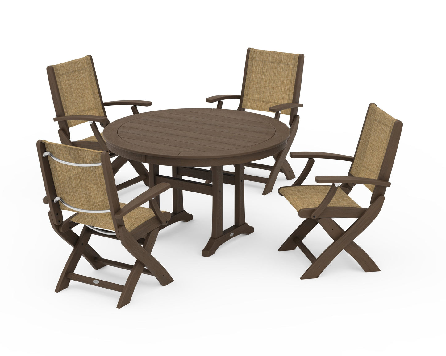 Coastal Folding Chair 5-Piece Round Dining Set with Trestle Legs