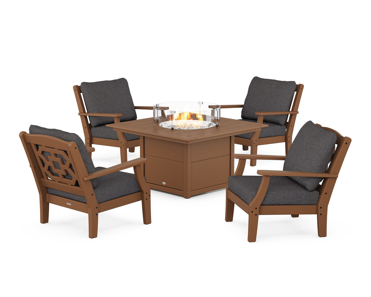 Chinoiserie 5-Piece Deep Seating Set with Fire Pit Table