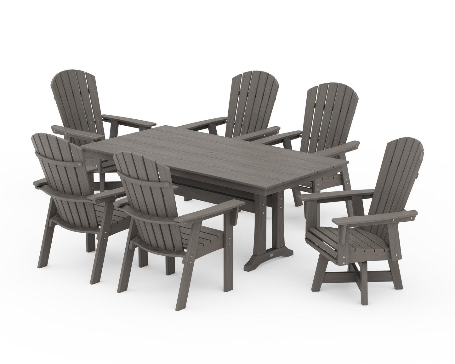 Nautical Curveback Adirondack Swivel Chair 7-Piece Farmhouse Dining Set With Trestle Legs