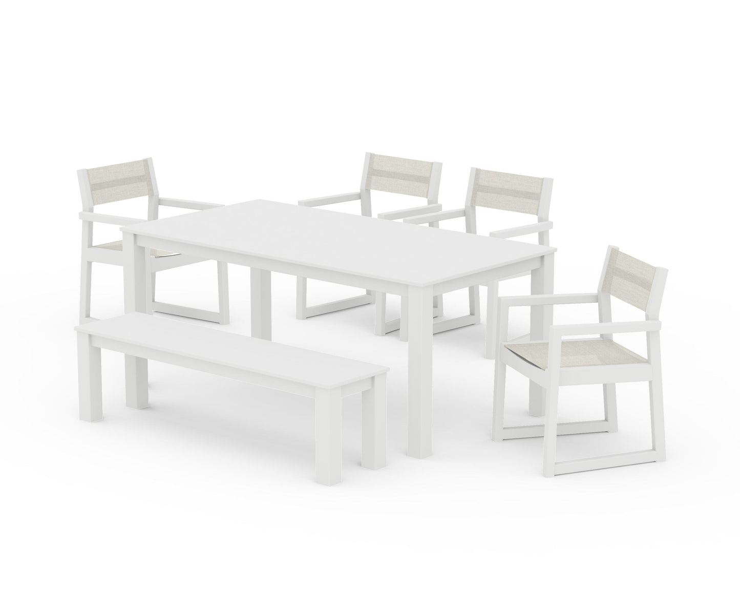 EDGE Sling Arm Chair 6-Piece Parsons Dining Set with Bench