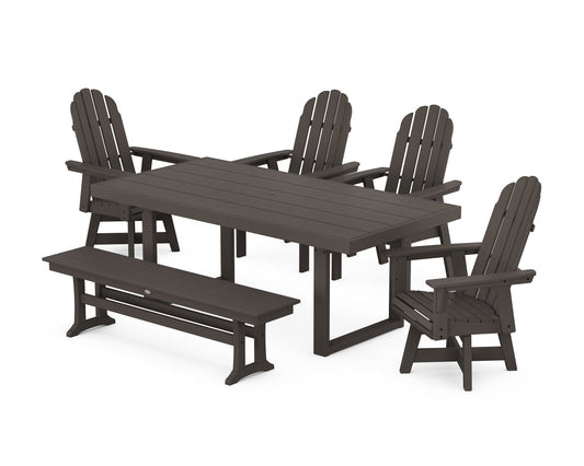 Vineyard Curveback Adirondack Swivel Chair 6-Piece Dining Set with Bench