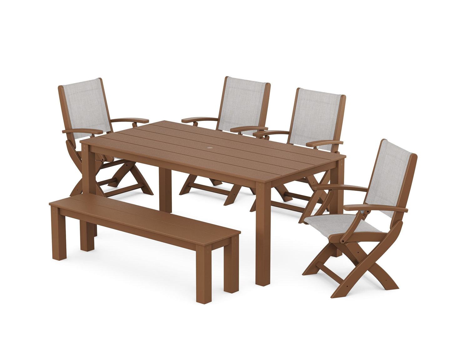 Coastal Folding Chair 6-Piece Parsons Dining Set with Bench