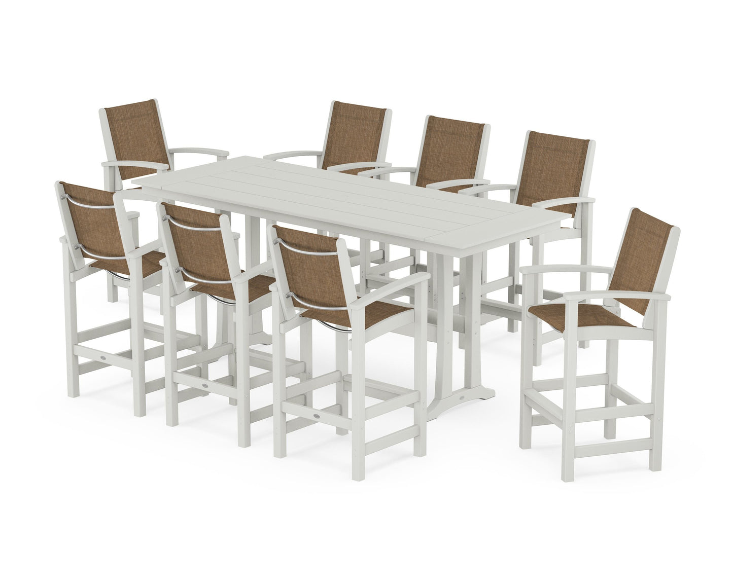 Coastal 9-Piece Farmhouse Bar Set with Trestle Legs